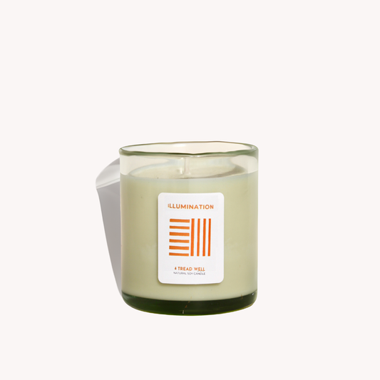 Candle with a label on a white background
