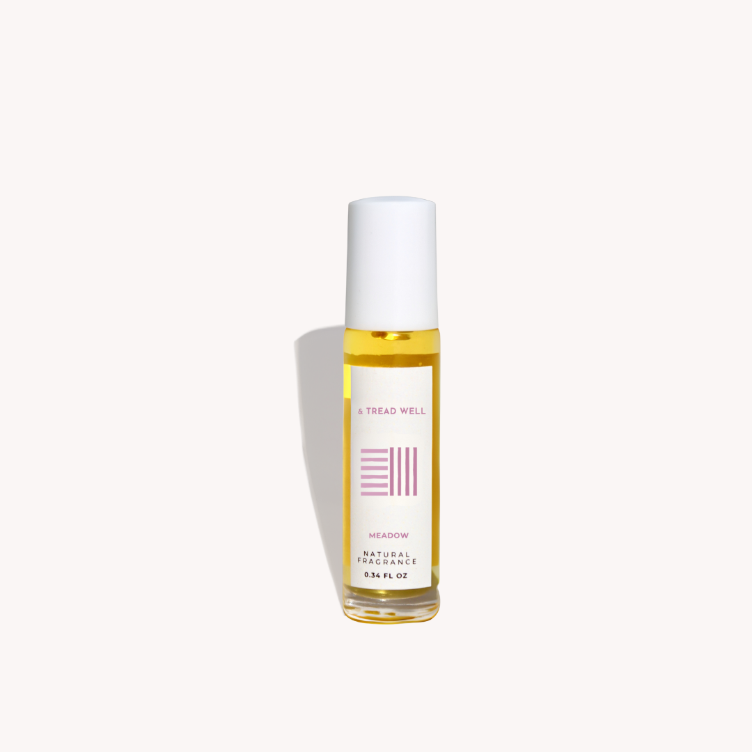 Bottle of Tread Well Meadow natural perfume on a white background